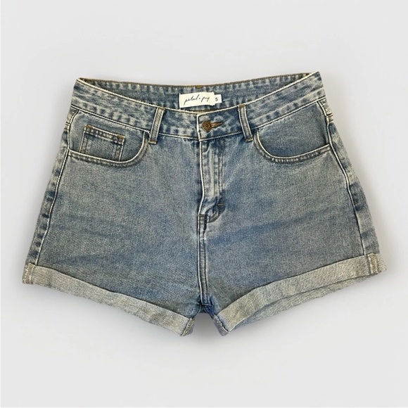 Petal & Pup Women’s Blue Denim Shorts High Rise Stretch Cuffed Mid Length Size S - Picture 1 of 12
